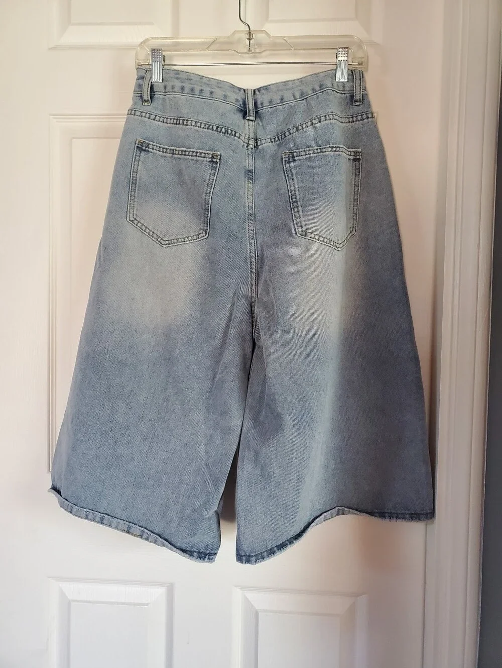Baggy Light Wash Denim Culotte Shorts High-rise Relaxed Fit Women's Medium